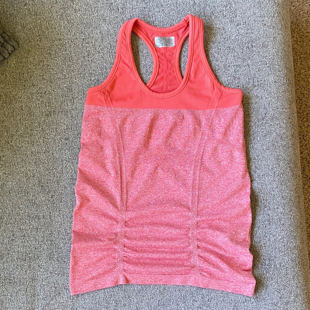 Athleta Coral-Pink Racerback Tank Top with Ruched Front